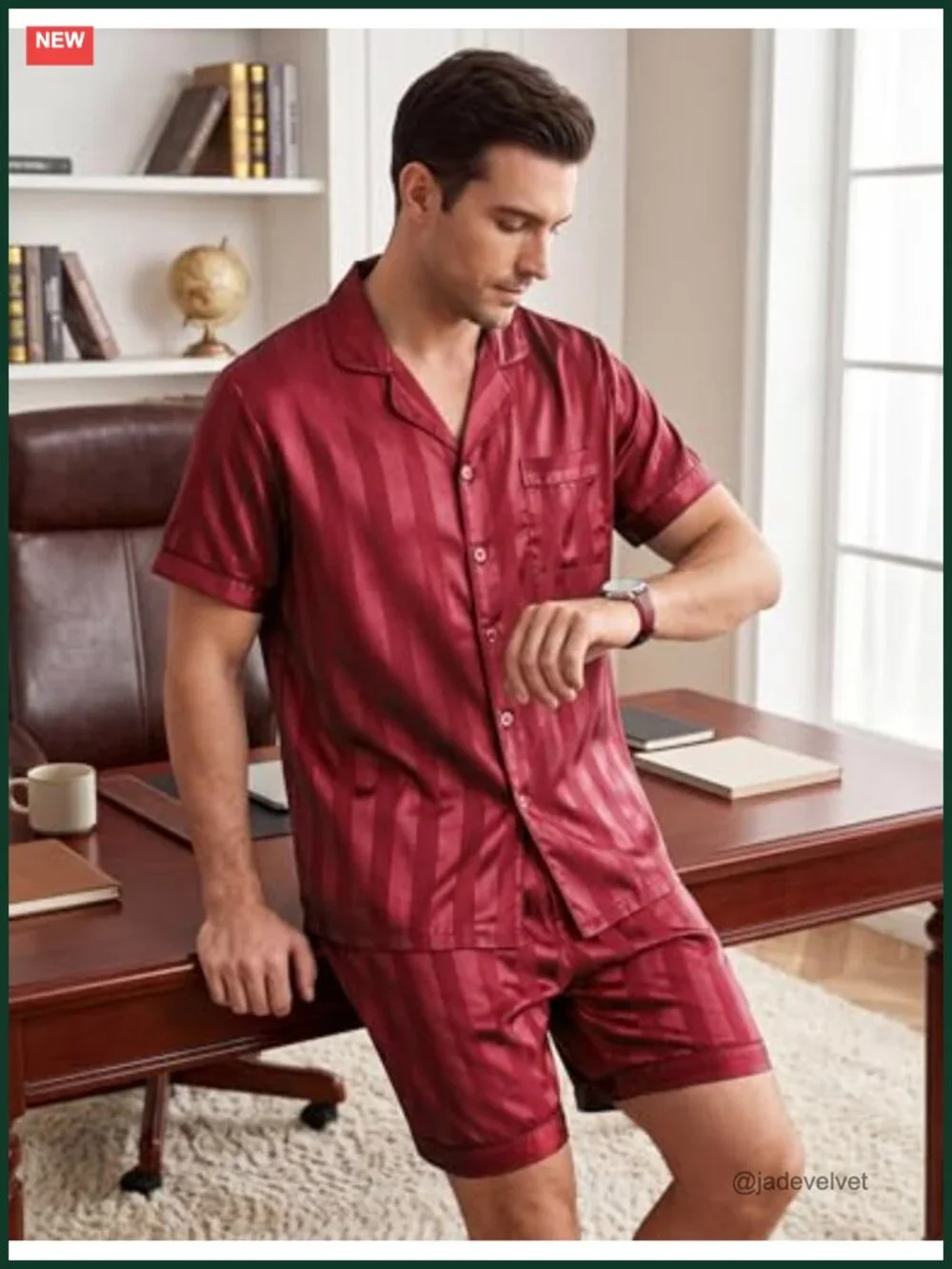 Men's Pajama Set Satin Sleepwear 2 Piece Short Sleeve Button Down Lounge Set
